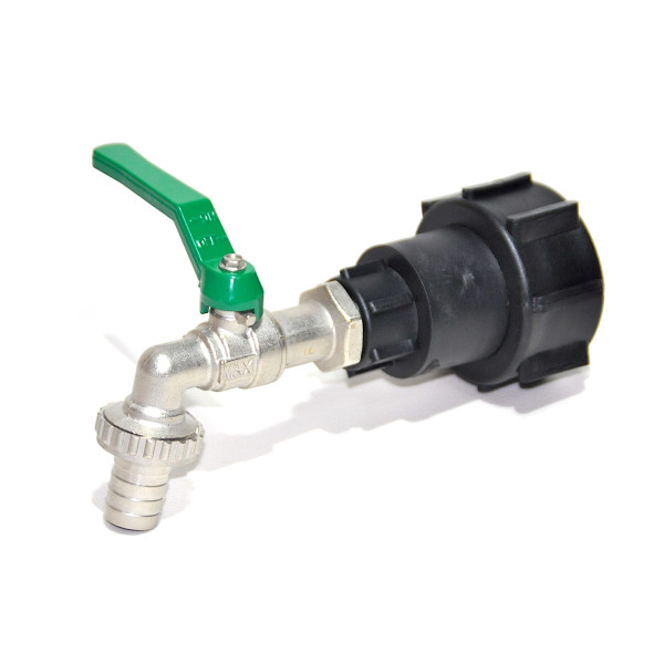 IBC Adapter S60x6 + RIV Brass Ball faucet 1"1/4 with hose tail (Polypropylen)