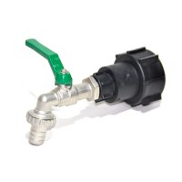 IBC Adapter | S60x6 | RIV Messing-Ablasshahn 1"1/4 | Schlauchtülle | Polypropylen