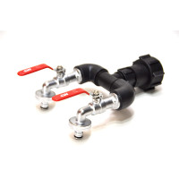 Raccord IBC S60x6 + 2 robinets 1" MT en laiton avec raccord tuyaux (Polypropylène)