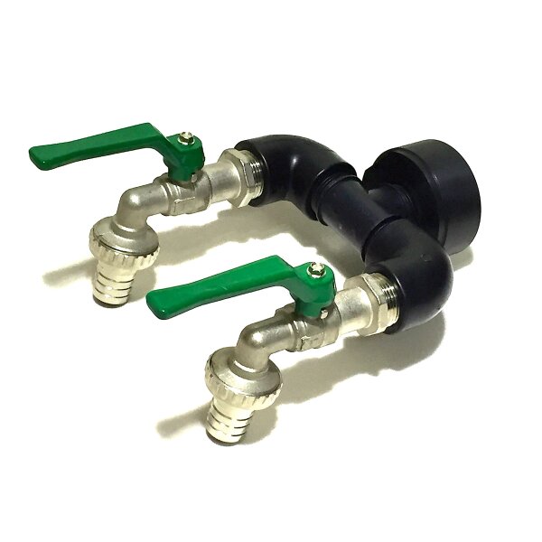 Adaptateurs IBC | S60x6 | avec 2x robinets de vidange en laiton RIV et douille cannelée | Polypropylène