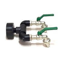 Adaptateurs IBC | S60x6 | avec 2x robinets de vidange en laiton RIV et douille cannelée | Polypropylène