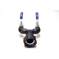 IBC Adapter S60x6 + 2x blauwe 3/4" MT messing aftapkranen met snelkoppeling (Polypropyleen)