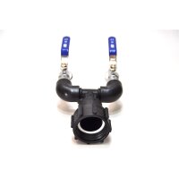 IBC Adapter | S60x6 | blaue 2x MT Messing-Ablasshähne 3/4" | Schnellkupplung | Polypropylen