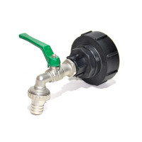 IBC Adapter S100x8 + RIV Brass Ball faucet 3/4" with hose tail (Polypropylen)