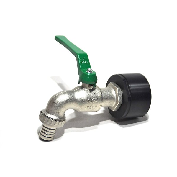 Adaptateur IBC | 2"1/8 BSP | 1"1/4 robinet de vidange en laiton | embout cannelée | PE-HD
