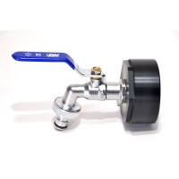 Raccord IBC S60x6 + robinet MT 1/2" bleu en laiton avec raccord tuyaux (PE-HD)