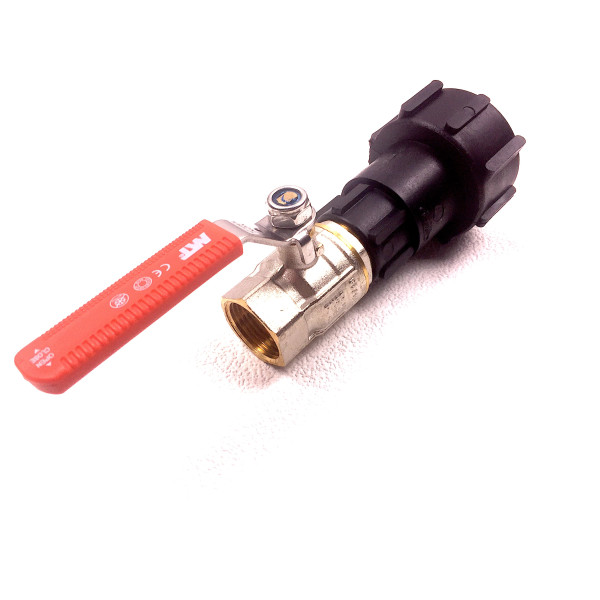IBC Adapter S60x6 + messing kogelkraan 1" binnendraad (Polypropyleen)