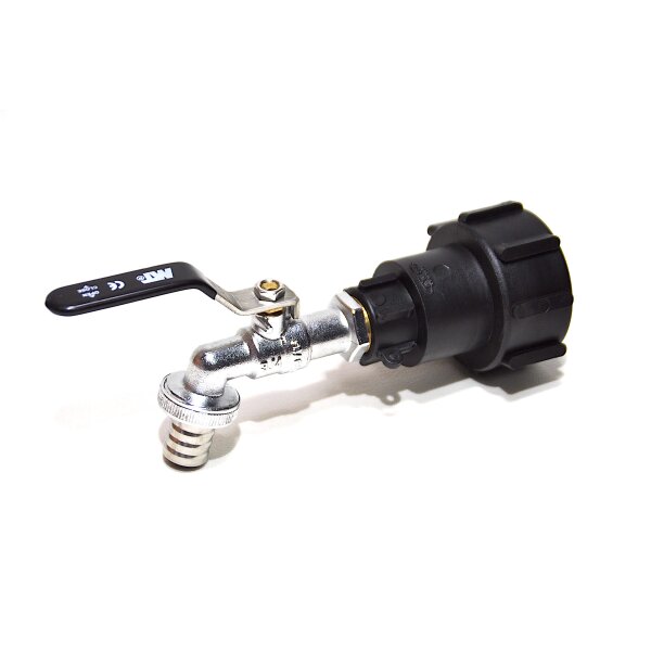IBC Adapters | S60x6 | with MT brass drain valve and hose barb | Polypropylene