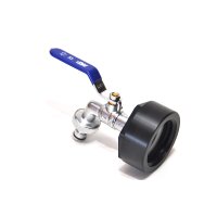 Adaptateurs IBC | 2"1/8 BSP | avec robinet de vidange en laiton bleu et raccord rapide | PE-HD