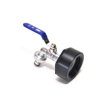Raccord IBC 2"1/8 BSP + robinet MT 3/4" bleu en laiton avec raccord tuyaux (PE-HD)