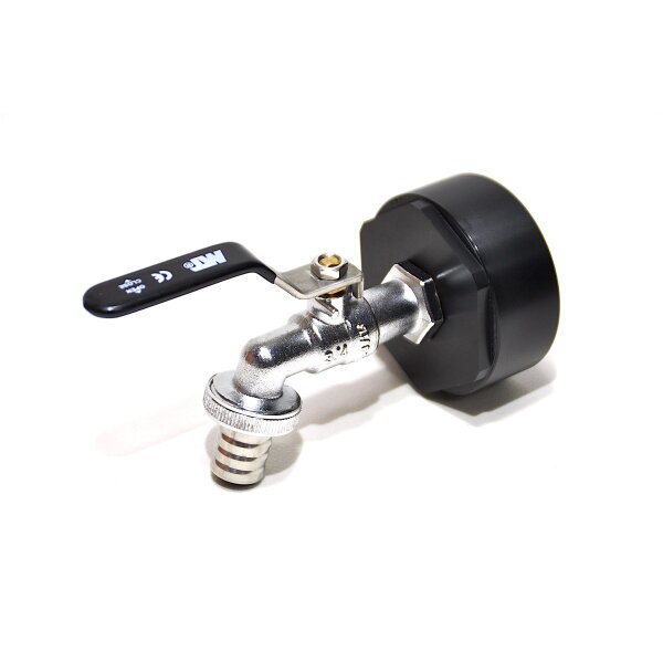 IBC Adapters | 2"1/8 BSP | met zwarte messing aftapkraan en slangtule | PE-HD