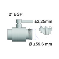 Adaptateurs IBC | 2" BSP | avec robinet de vidange en laiton et embout cannelée | PE-HD