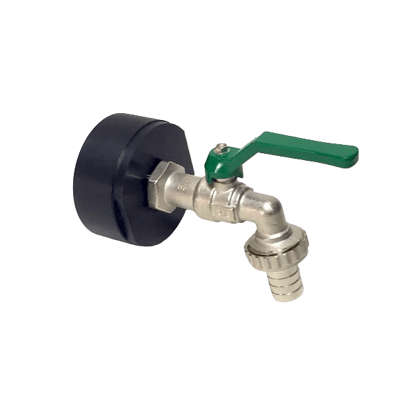 IBC Adapter 2" BSP + RIV 3/8" Brass Ball faucet with Hose tail (Polypropylen)