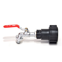 Raccord IBC S60x6 + robinet MT en laiton 1/2" avec raccord tuyaux (Polypropylène)