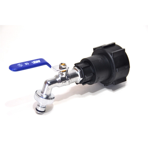 Raccord IBC S60x6 + robinet MT en laiton bleu avec raccord tuyaux (Polypropylène)