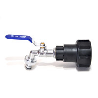 Raccord IBC S60x6 + robinet MT en laiton bleu avec raccord tuyaux (Polypropyl&egrave;ne)